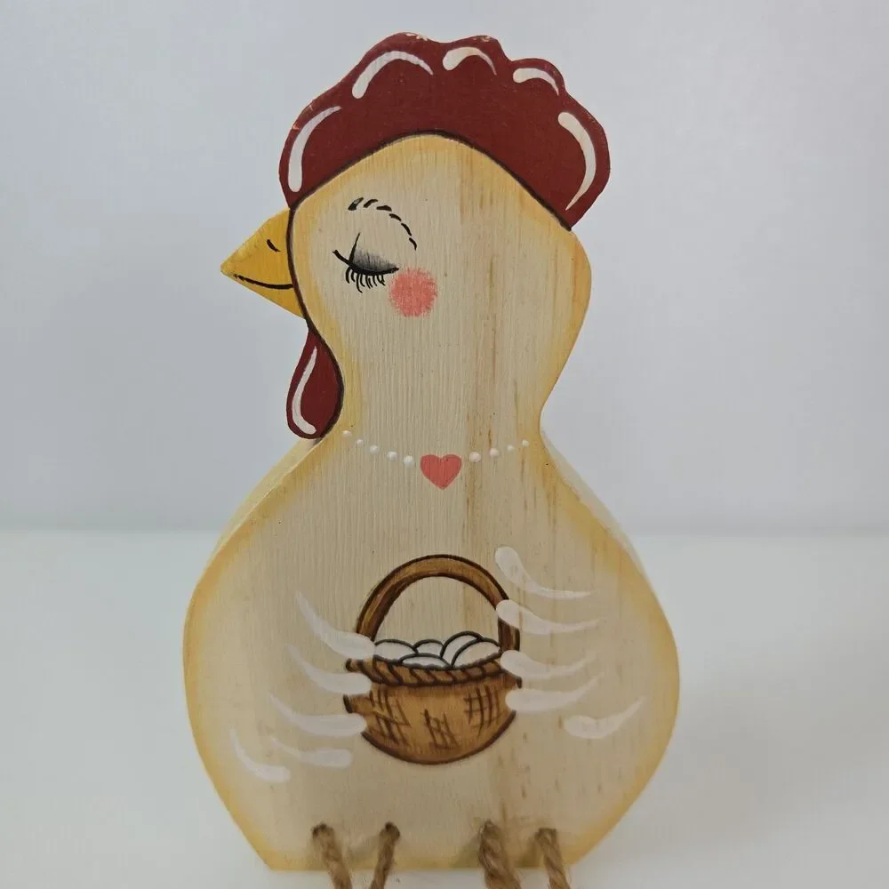 VTG Wooden Chicken Shelf Sitter with Dangling Legs Hand Painted Rustic Farmhouse